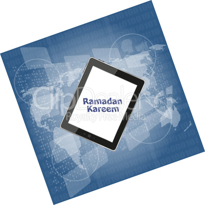 tablet pc with ramadan kareem word on it