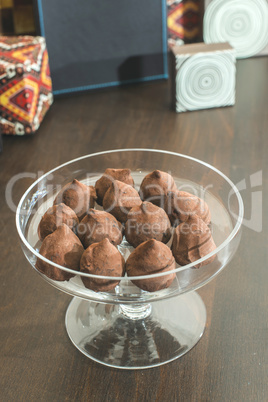 Chocolates in a luxurious glass dish