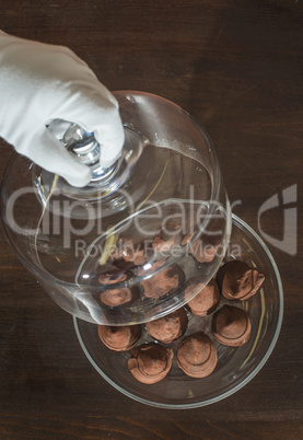 Chocolates in a luxurious glass dish