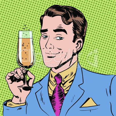 man with a glass of champagne date holiday toast