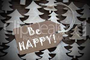 Brown Christmas Label With Be Happy