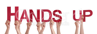 People Hands Holding Red Straight Word Hands Up