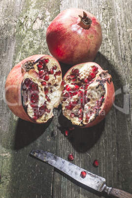 Pomegranate on wooden table