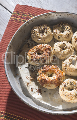 Bagels on a vintage table