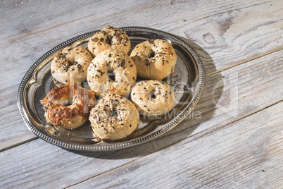 Bagels on a vintage table