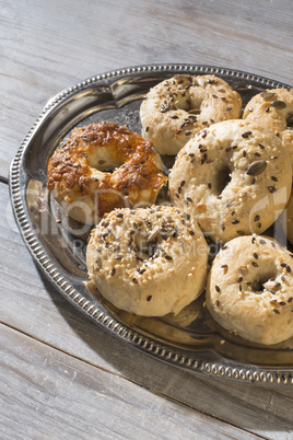 Bagels on a vintage table