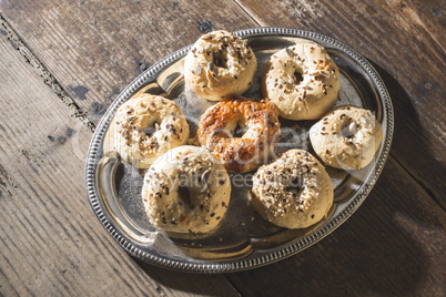 Bagels on a vintage table