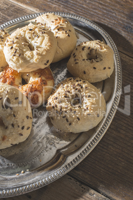 Bagels on a vintage table