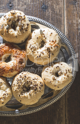 Bagels on a vintage table