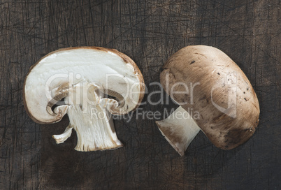 Mushrooms on wooden table