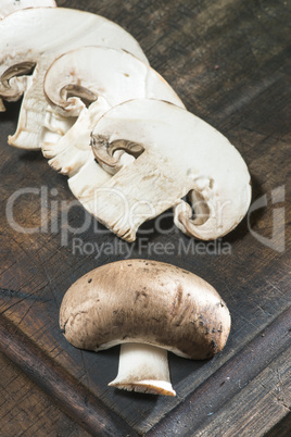 Mushrooms on wooden table