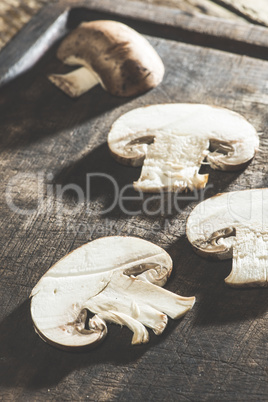 Mushrooms on wooden table