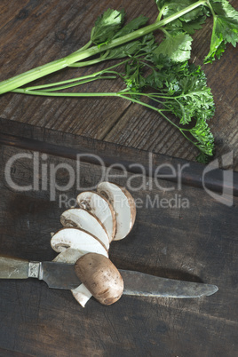 Mushrooms on wooden table