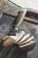 Mushrooms on wooden table