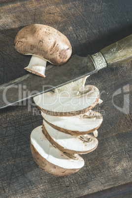 Mushrooms on wooden table