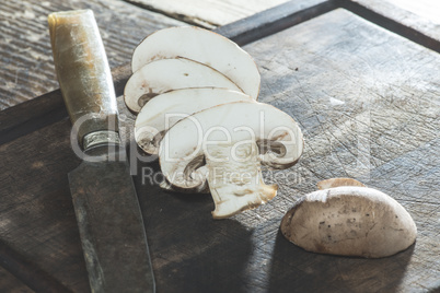 Mushrooms on wooden table