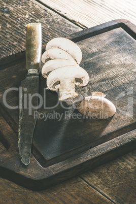 Mushrooms on wooden table