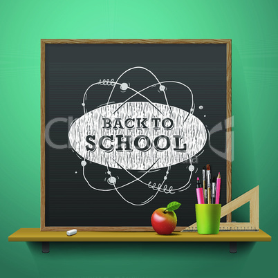 Back to school, blackboard on the wall, vector illustration.