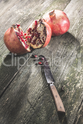 Pomegranate on wooden table