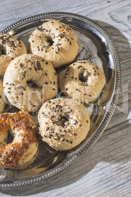 Bagels on a vintage table