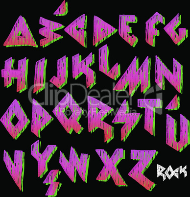 Creative colorful alphabet, rock style, vector illustration.