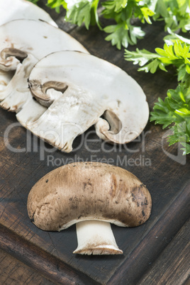 Mushrooms on wooden table