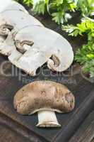 Mushrooms on wooden table