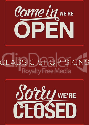 Open and Closed Sign - information retail store, vector illustration.
