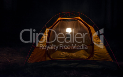 Tent in the forest at night