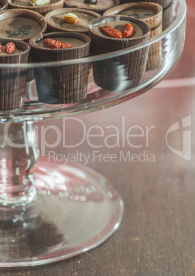 Chocolates in a luxurious glass dish