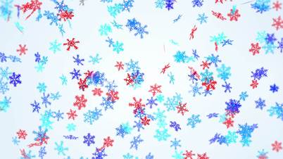 blue and red snowflakes falling seamless loop