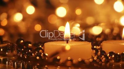 candles and christmas lights panning