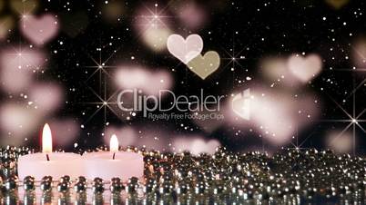 two candles and heart bokeh lights loopable background