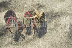 Sandals on the beach in the sand