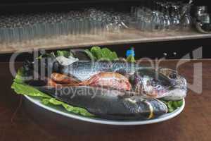 Raw fish in restaurant