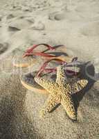 Sandals on the beach in the sand