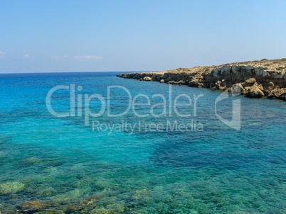 Turquoise blue water of the Mediterranean sea in Cyprus