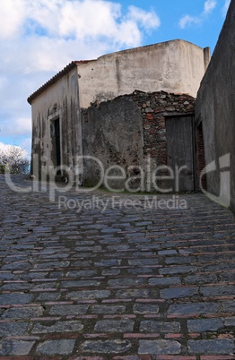 Paved medieval street in Savoca village, Sicily, Italy