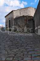 Paved medieval street in Savoca village, Sicily, Italy