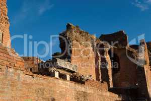 Ruins of ancient Greek and Roman theater in Taormina, Sicily, Italy