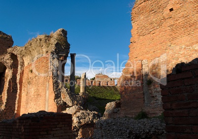 Ruins of ancient Greek and Roman theater in Taormina, Sicily, Italy