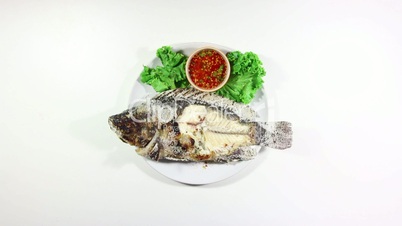 eating grilled fish stop motion animation