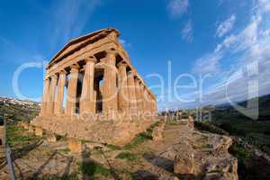 Fisheye view of Concordia temple in Agrigento, Sicily, Italy