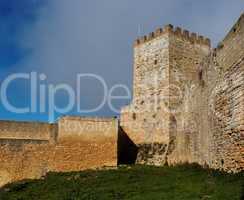 Inner court of Castello di Lombardia medieval castle in Enna, Sicily, Italy