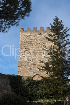 Tower of Castello di Lombardia medieval castle in Enna, Sicily, Italy