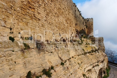 Wall of Castello di Lombardia medieval castle in Enna, Sicily, Italy
