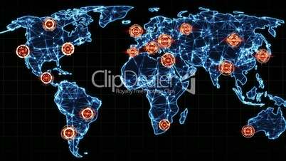 map of world with marked points seamless loop animation