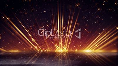 orange light beams and shimmering particles loopable background