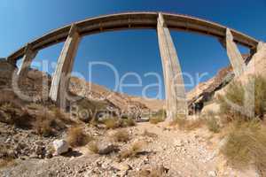 Fisgeye view of bridge in the desert