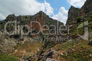 Rocky Mirador de Bailon gorge near Zuheros  in Spain in cloudy day